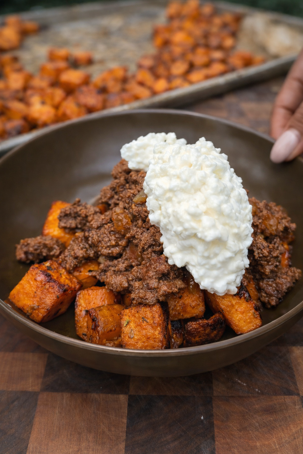 Cottage Cheese Sweet Potato Beef Bowl
