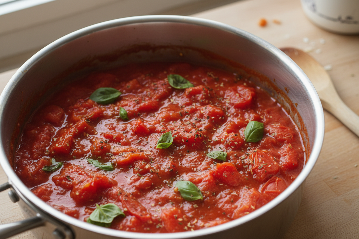 Process step - sauce simmering