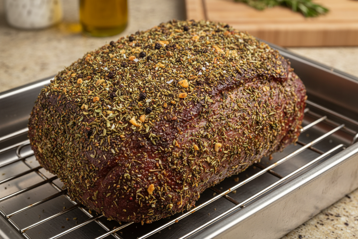Process step showing roasted beef