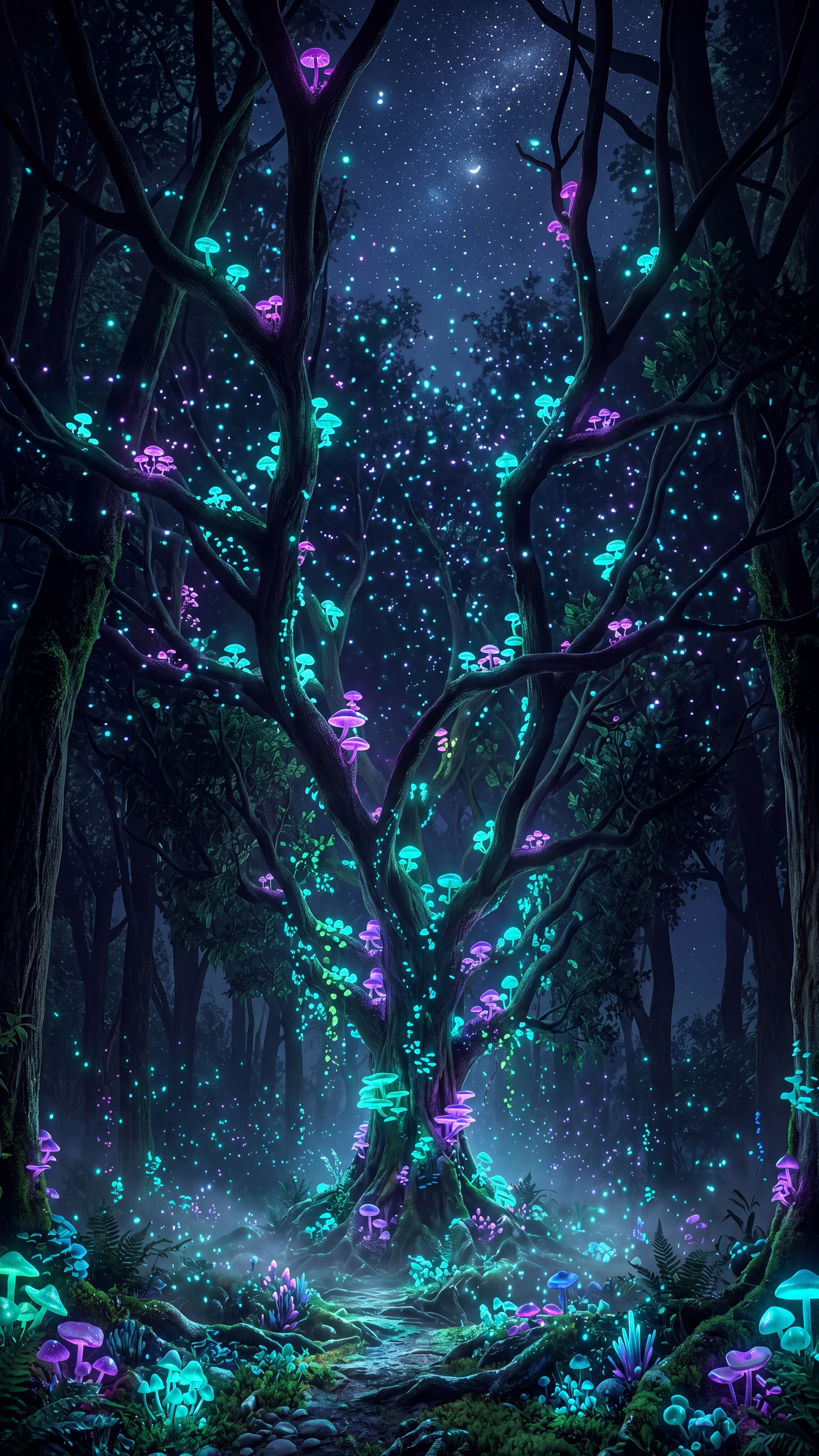 Bioluminescent Forest — mobile wallpaper