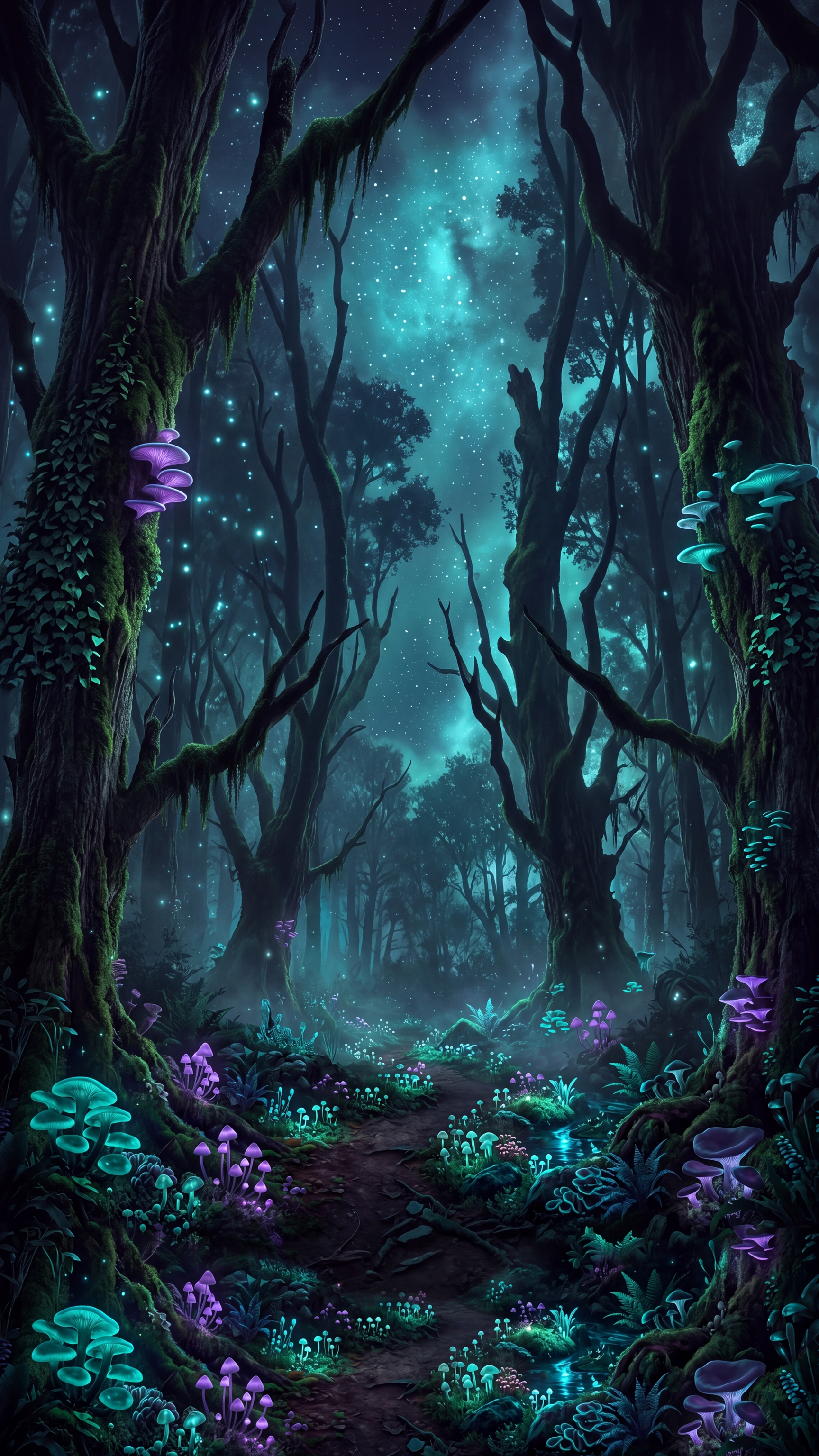 Bioluminescent Forest — mobile wallpaper