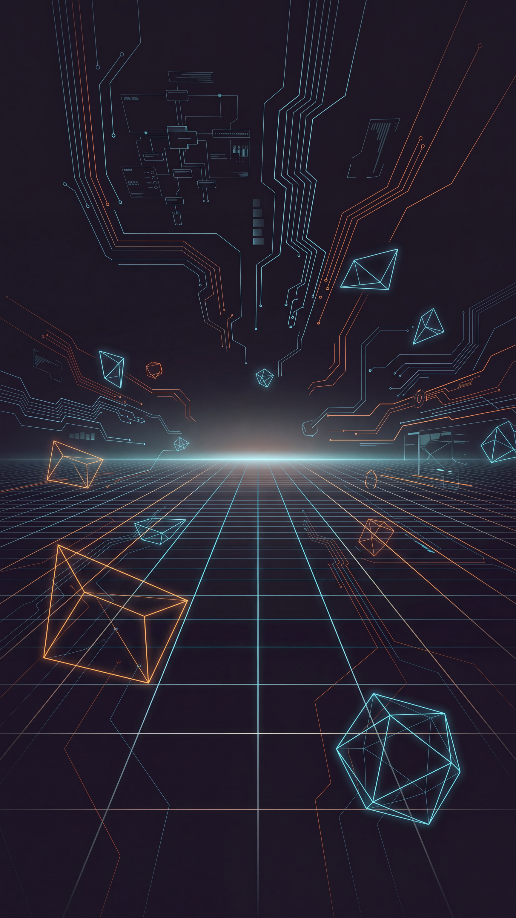 Neon Tech Grid — mobile wallpaper